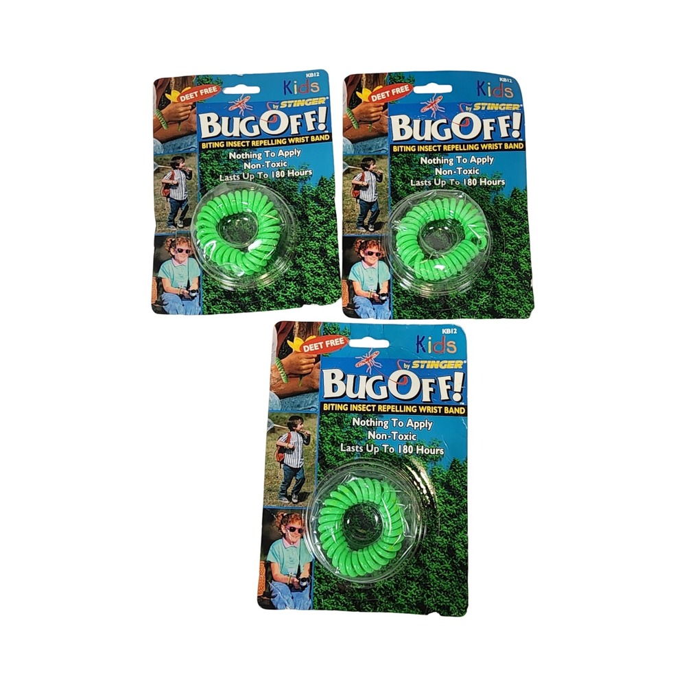 3 Pack Bug-Off by Stinger Kids Biting Insect Repelling Wrist Band DEET Free KB12